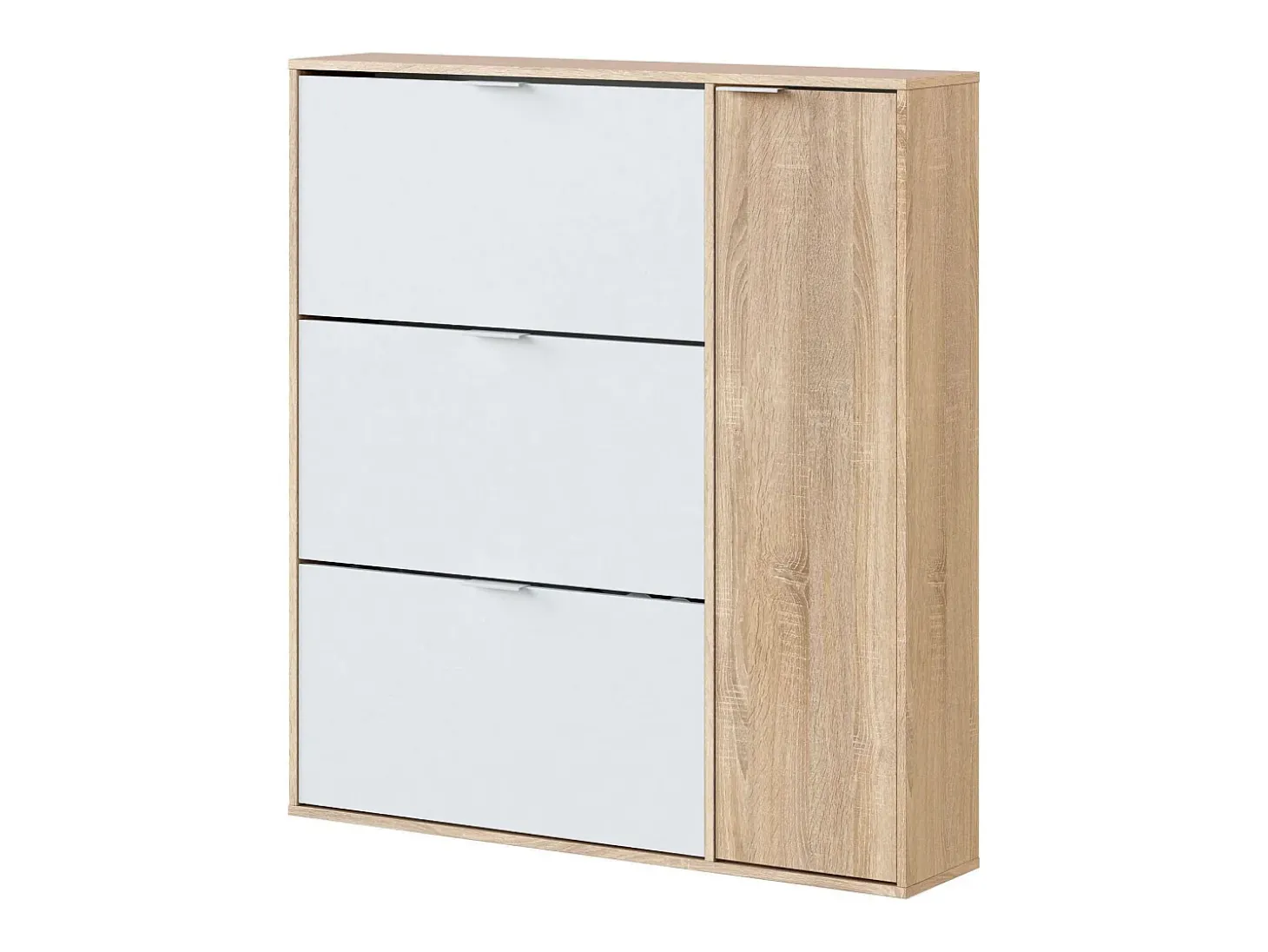 Sapateira Dmagnino, sapateira 4 portas, armário baixo multiuso com 5 prateleiras, sapateira moderna, 106x22h115 cm, Carvalho e Branco