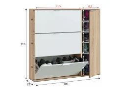 Sapateira Dmagnino, sapateira 4 portas, armário baixo multiuso com 5 prateleiras, sapateira moderna, 106x22h115 cm, Carvalho e Branco