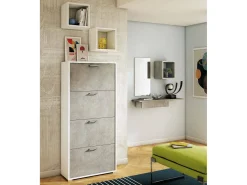 Sapateira Dmarcat, móvel de entrada multiuso com 4 portas sanfonadas, sapateira de dupla profundidade, 100% Fabricado na Itália, 67x28h147 cm, Branco e Cimento