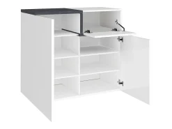 Sapateira Dmaric, armário multiuso com 2 portas e 1 porta basculante, sapateira de entrada, 100% Fabricado na Itália, 80x40h80 cm, branco brilhante e ardósia