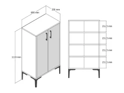 Sapateira Dmarrull, Sapateira, Armário de entrada multiuso,Armário para calçado, 60x35h111 cm, Nogueira e Branco