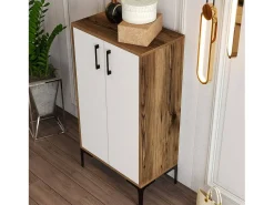 Sapateira Dmarrull, Sapateira, Armário de entrada multiuso,Armário para calçado, 60x35h111 cm, Nogueira e Branco