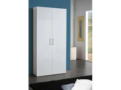 Sapateira Dmelus, Armário multiuso com 2 portas e prateleiras internas, Sapateira de entrada, 100% Fabricado na Itália, 91x33h190 cm, Branco brilhante