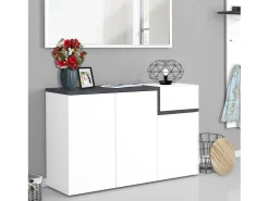 Sapateira Dmessia, armário multiuso com 3 portas e 1 porta sanfonada, sapateira de entrada, 100% Fabricado na Itália, 120x40h80 cm, branco brilhante e ardósia