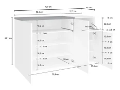Sapateira Dmessia, armário multiuso com 3 portas e 1 porta sanfonada, sapateira de entrada, 100% Fabricado na Itália, 120x40h80 cm, branco brilhante e ardósia