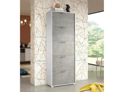 Sapateira Dmiano, móvel de entrada multiuso com 5 portas sanfonadas, sapateira de dupla profundidade, 100% Fabricado na Itália, 67x28h183 cm, Branco e Cimento