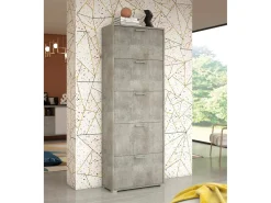 Sapateira Dmiano, Móvel de entrada multiuso com 5 portas sanfonadas, Sapateira de dupla profundidade, 100% Fabricado na Itália, 67x28h183 cm, Cimento