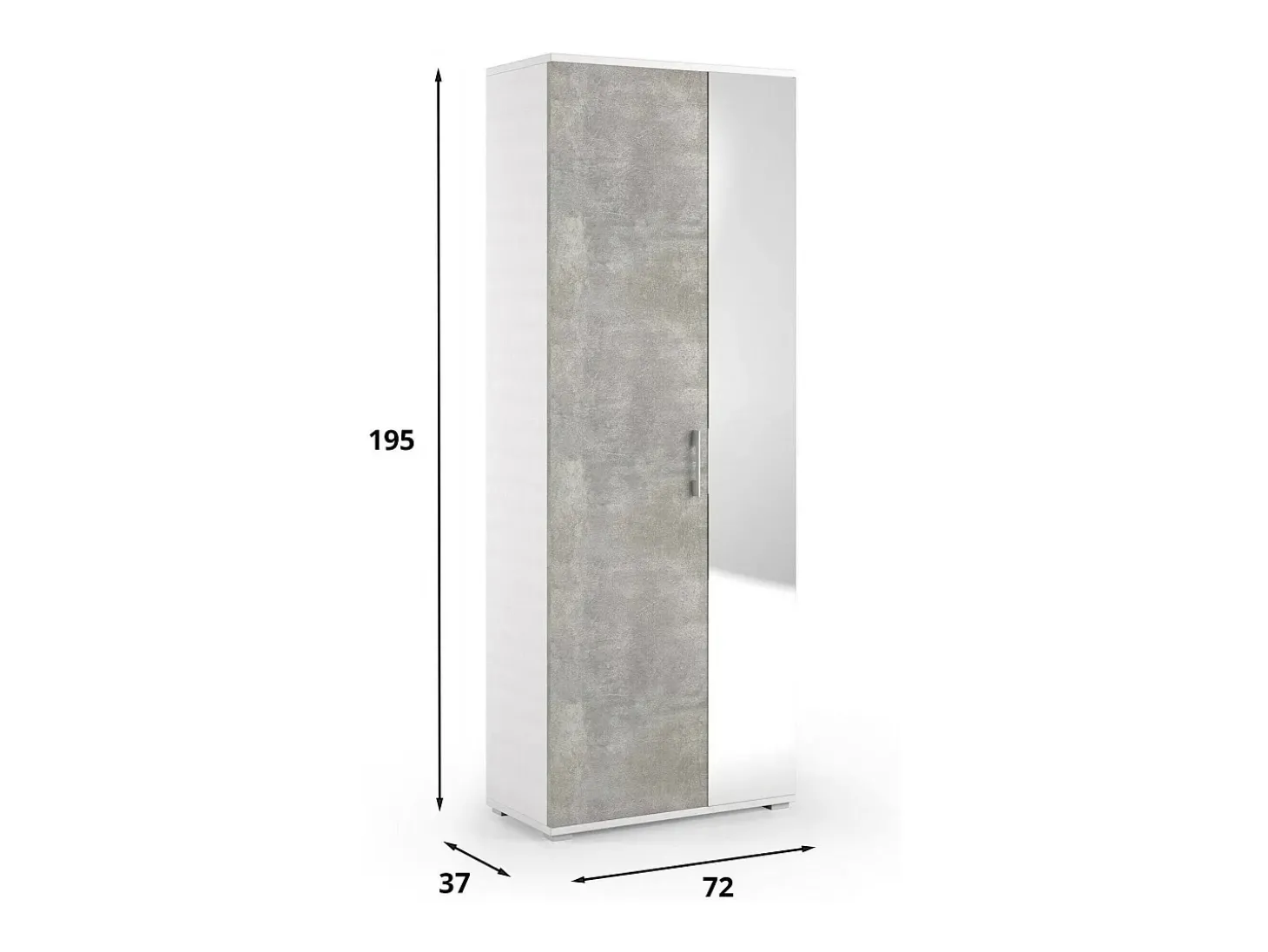 Sapateira Dminiat, móvel de entrada multiuso com porta espelhada, sapateira moderna com 6 prateleiras, 100% Fabricado na Itália, 72x37h195 cm, Branco e Cimento