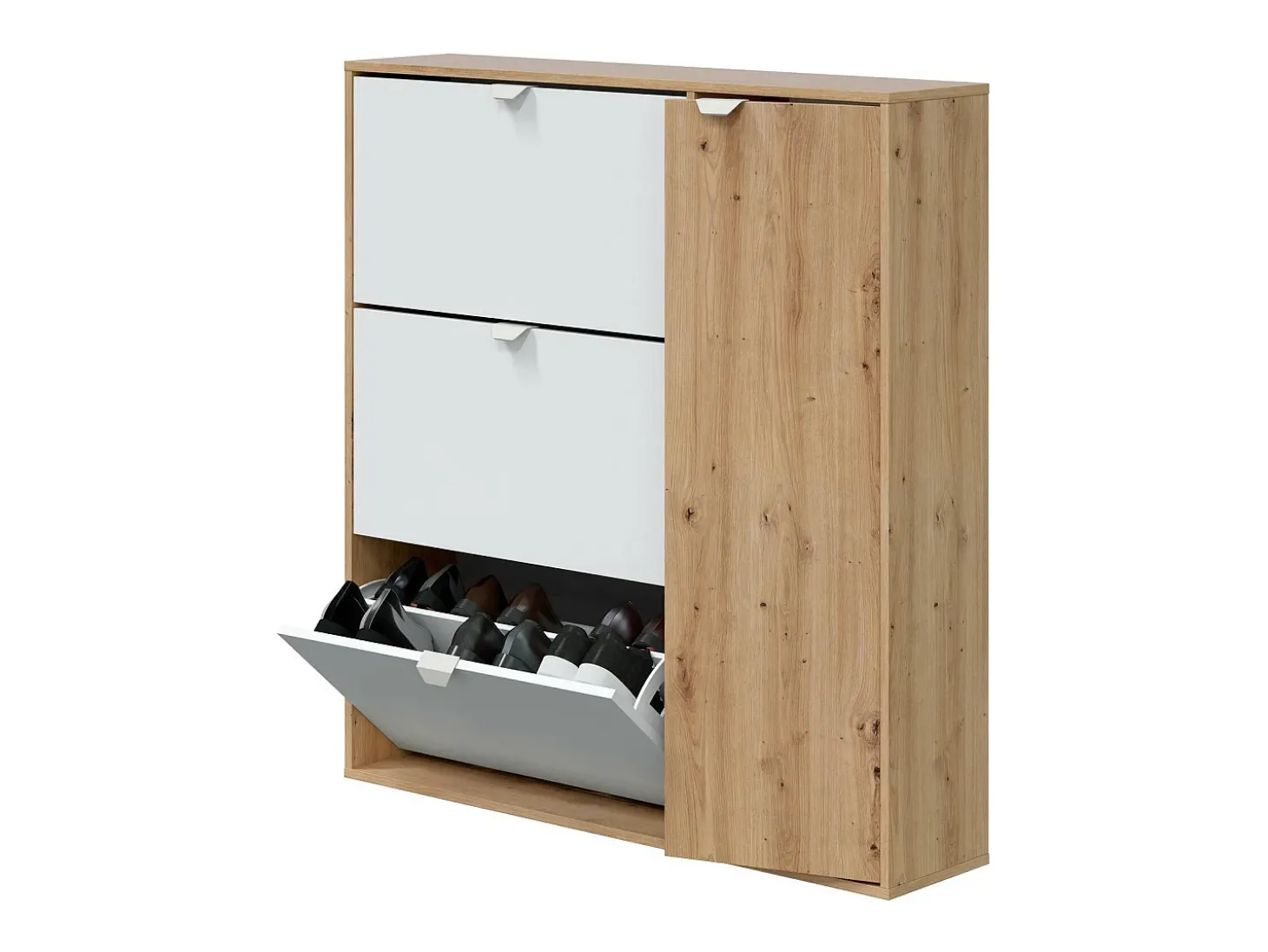 Sapateira Dmodic, sapateira de entrada com 4 portas, guarda-roupa que economiza espaço, 105x24h112 cm, Branco e Carvalho