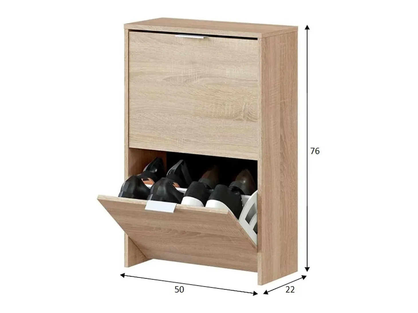 Sapateira Dmoretto, Sapateira que economiza espaço com 2 portas, Sapateira de entrada, Guarda-roupa de sapateira, 50x22h76 cm, Carvalho