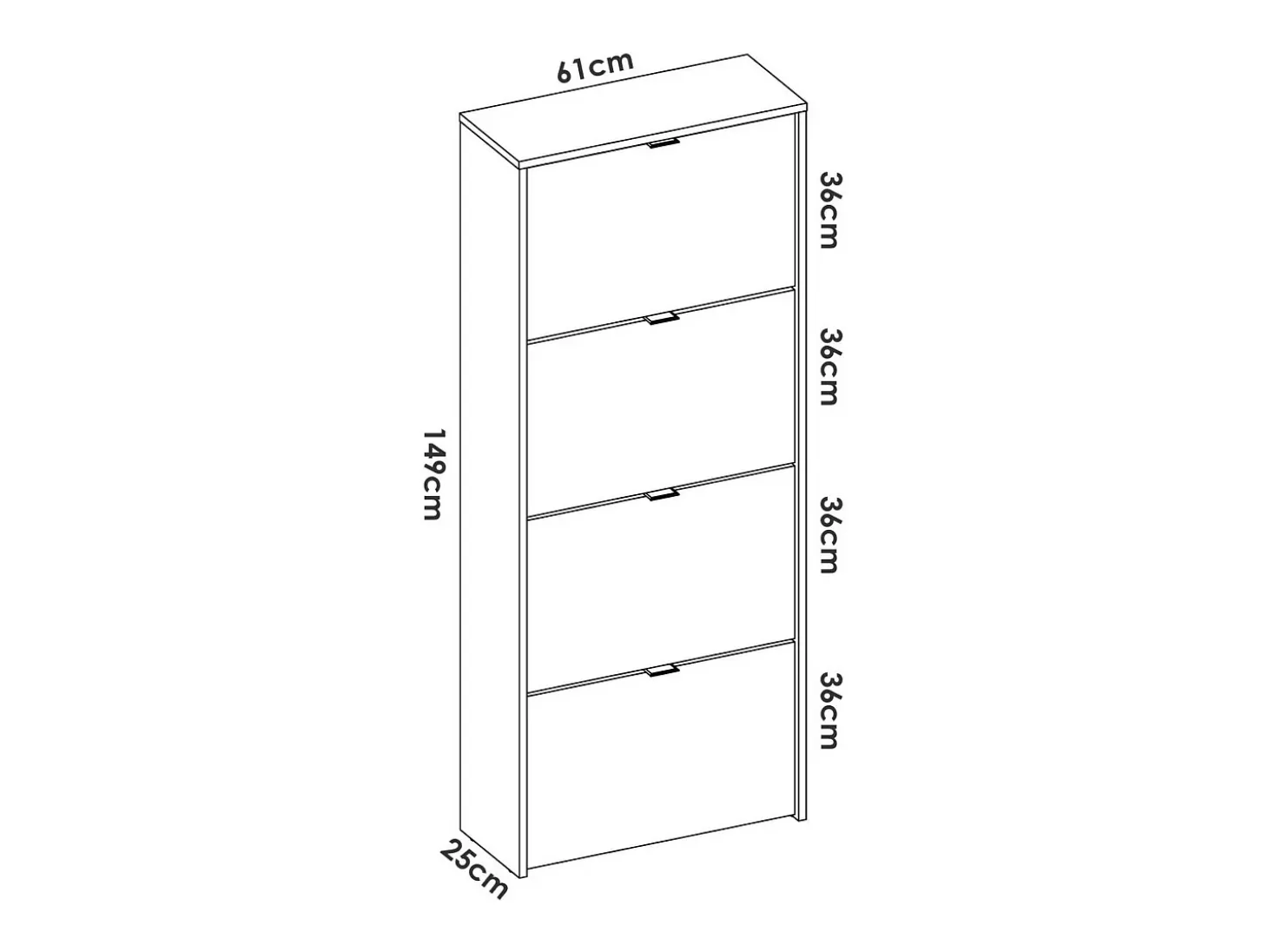 Sapateira Dmurie, Sapateira de entrada que economiza espaço, Sapateira com 4 portas dobráveis, 61x25h149 cm, Carvalho