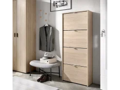 Sapateira Dmurie, Sapateira de entrada que economiza espaço, Sapateira com 4 portas dobráveis, 61x25h149 cm, Carvalho