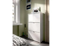 Sapateira Dmurr, sapateira de entrada que economiza espaço, sapateira com 3 portas dobráveis, 61x25h113 cm, Branco