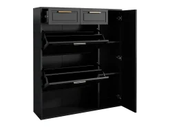 Sapateira dobrável - 95 x 24 x 107,5 cm - com prateleiras reguláveis + 2 gavetas + 1 porta - aglomerado + MDF + metal - preto