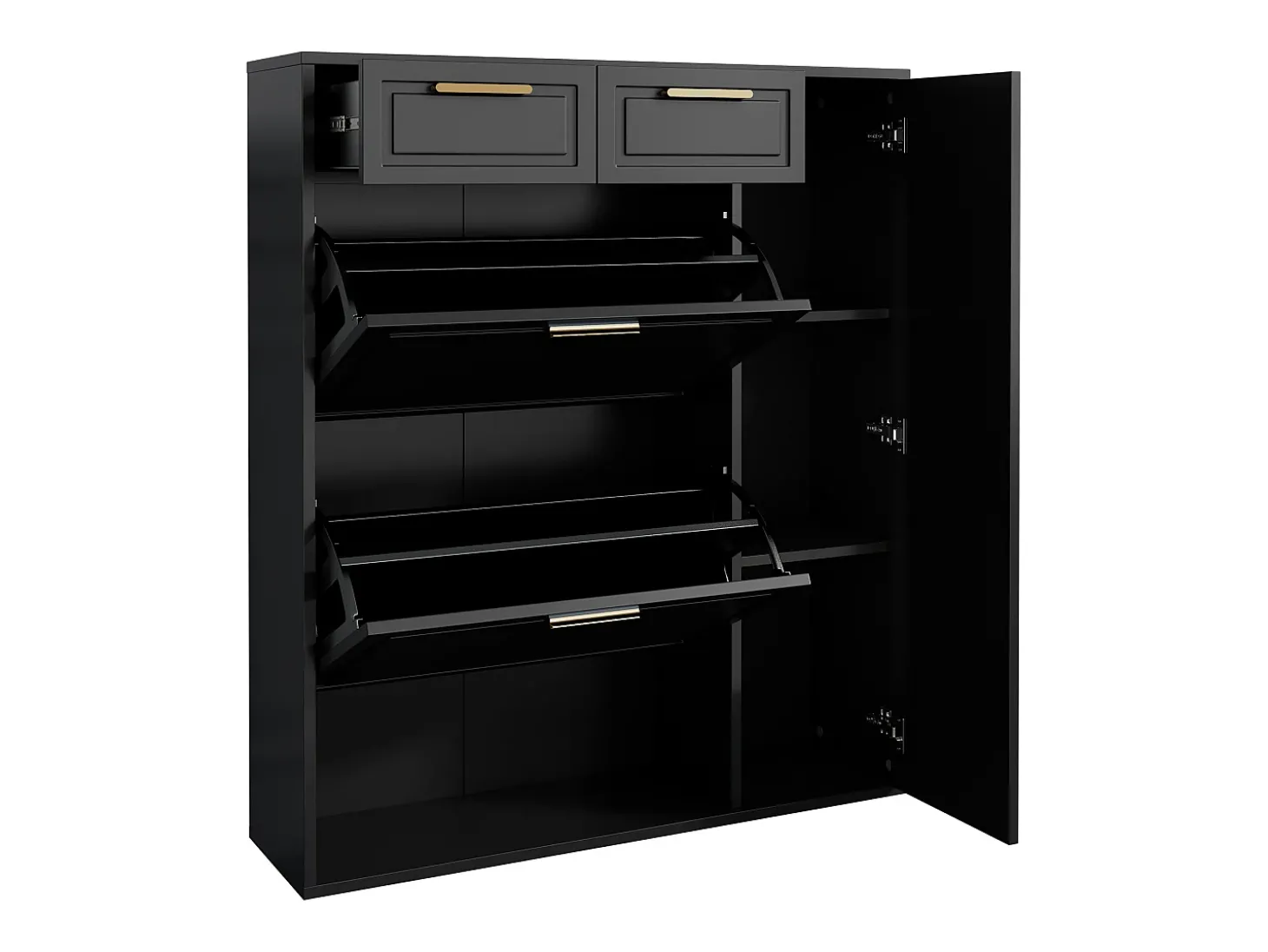 Sapateira dobrável - 95 x 24 x 107,5 cm - com prateleiras reguláveis + 2 gavetas + 1 porta - aglomerado + MDF + metal - preto