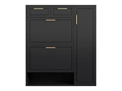 Sapateira dobrável - 95 x 24 x 107,5 cm - com prateleiras reguláveis + 2 gavetas + 1 porta - aglomerado + MDF + metal - preto