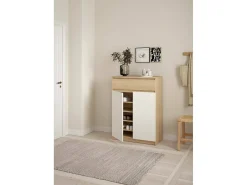 Sapateira Dtravers, Sapateira, Armário de entrada multiusos, Sapateira, 80x40 h111 cm, Carvalho e Branco