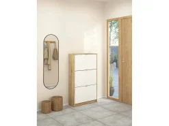 Sapateira Dtresold, Sapateira, Armário de entrada multiusos, Sapateira, 70x24 h124 cm, Carvalho e Branco