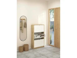Sapateira Dtresold, Sapateira, Armário de entrada multiusos, Sapateira, 70x24 h124 cm, Carvalho e Branco