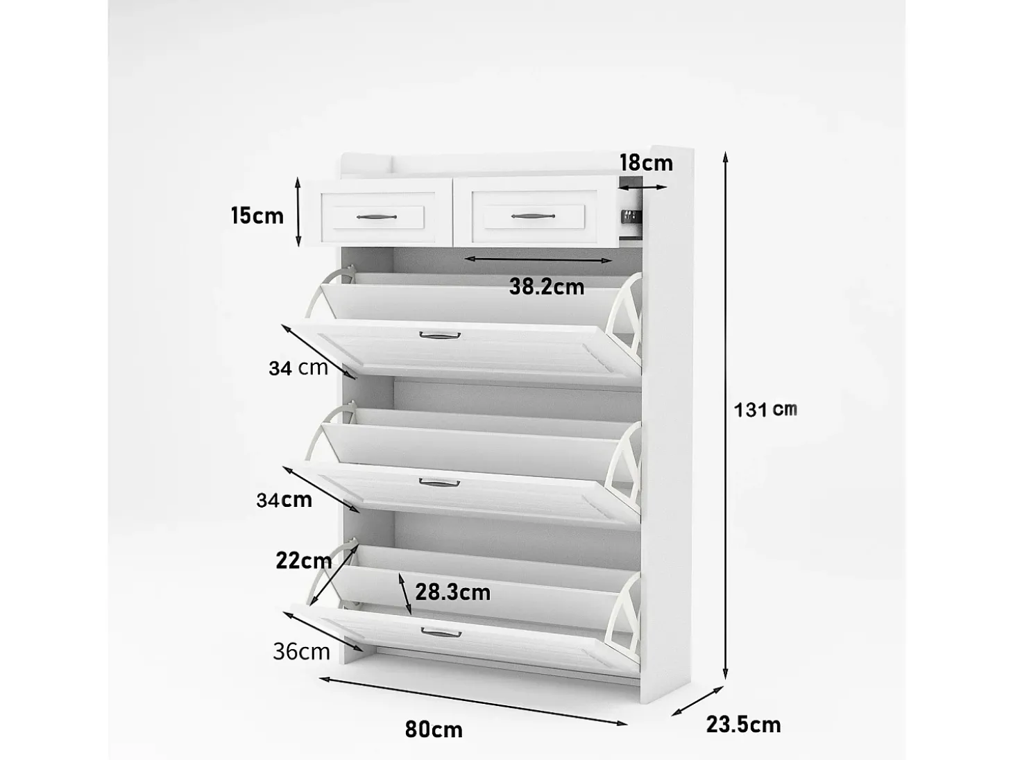 Sapateira em aglomerado de partículas - 3 portas de batente e 2 gavetas - Branco