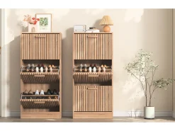 Sapateira em Madeira com Design Moderno 3 Gavetas Basculantes 113x60x24 cm – Estrutura Robusta e Painel Respirável