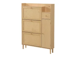 Sapateira em madeira e rattan com 3 portas e 1 gaveta, 90 x 17 x 125 cm Natural