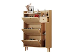 Sapateira em madeira e rattan com 3 portas e 1 gaveta, 90 x 17 x 125 cm Natural