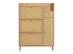 Sapateira em madeira e rattan com 3 portas e 1 gaveta, 90 x 17 x 125 cm Natural