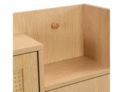 Sapateira em madeira e rattan, 3 portas e 1 gaveta, 90 x 17 x 125 cm, cor natural + branco