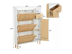 Sapateira em madeira e rattan - 3 portas de aba e 1 gaveta - prateleira ajustável - Natural & Branco