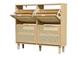 Sapateira em verga com 4 gavetas dobráveis, cor natural claro 100x25x90,3cm