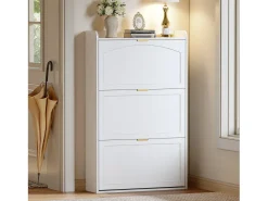 Sapateira estreita com 3 compartimentos - 76 x 23 x 118 cm - para hall de entrada e sala de estar - aglomerado - branca