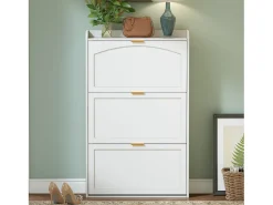 Sapateira estreita com 3 compartimentos - 76 x 23 x 118 cm - para hall de entrada e sala de estar - aglomerado - branca