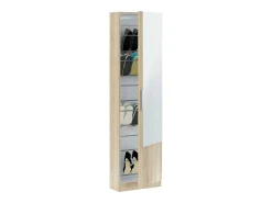 Sapateira Eugene, Sapateira alta com 1 porta, Sapateira moderna, Armário de entrada com espelho, 50x22h180 cm, Carvalho