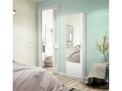 Sapateira Eugene, Sapateira alta com 1 porta, Sapateira moderna, Armário de entrada com espelho, 50x22h180 cm, Branco