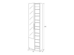 Sapateira Eugene, Sapateira alta com 1 porta, Sapateira moderna, Armário de entrada com espelho, 50x22h180 cm, Branco