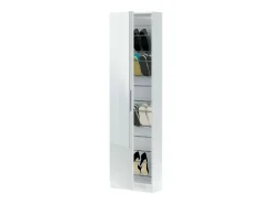 Sapateira Eugene, Sapateira alta com 1 porta, Sapateira moderna, Armário de entrada com espelho, 50x22h180 cm, Branco