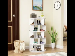 Sapateira giratória de canto com 5 prateleiras - D 60 x A 115 cm - Aglomerado - Branco