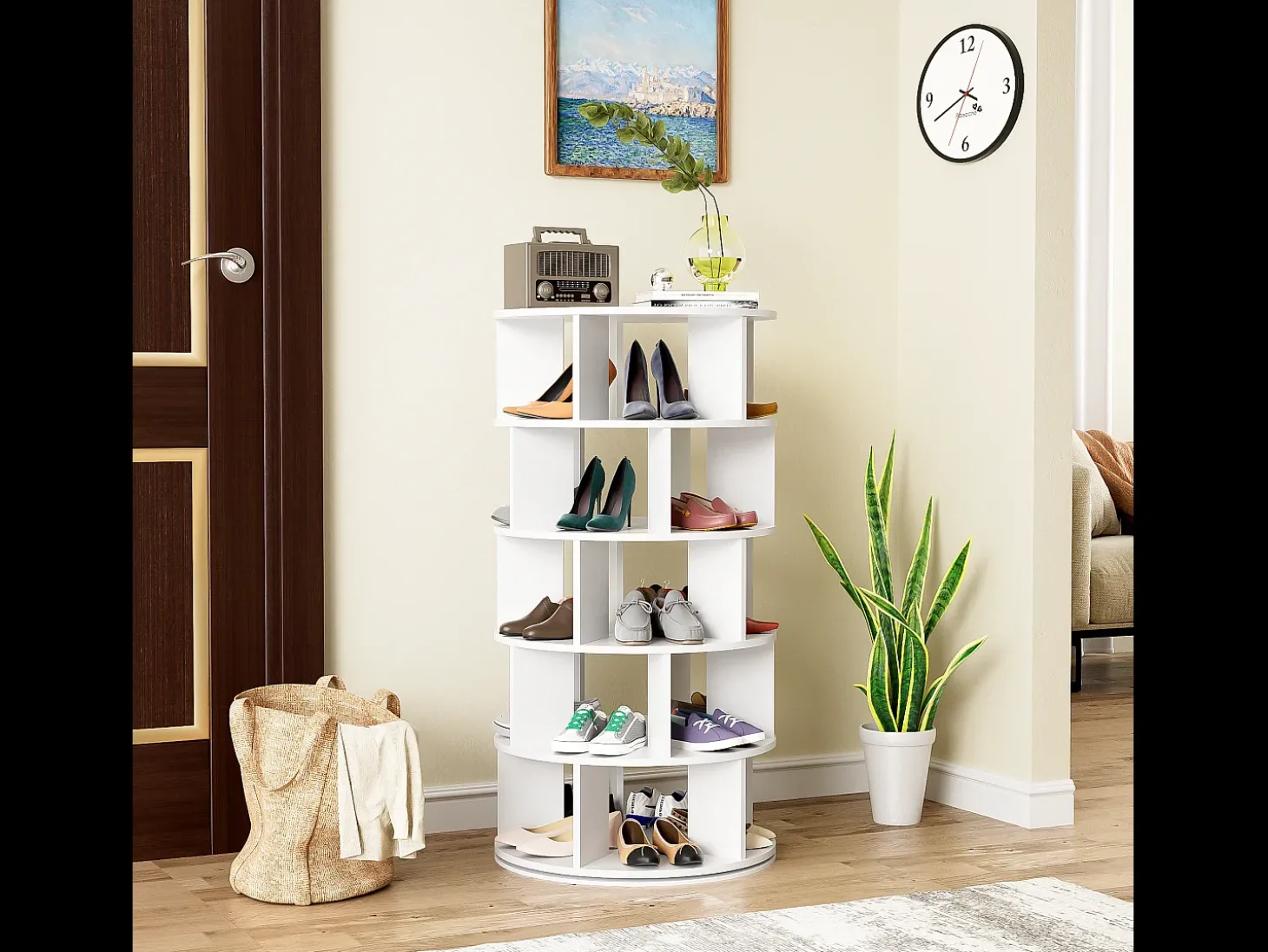 Sapateira giratória de canto com 5 prateleiras - D 60 x A 115 cm - Aglomerado - Branco
