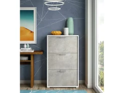 Sapateira Iris, móvel de entrada polivalente com 3 portas sanfonadas, sapateira moderna, 100% Fabricado na Itália, 67x18h112 cm, Branco e Cimento