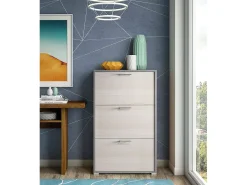 Sapateira Iris, Móvel de entrada multiuso com 3 portas sanfonadas, Sapateira moderna, 100% Fabricado na Itália, 67x18h112 cm, Lariço
