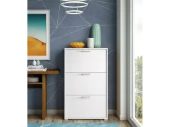 Sapateira Iris, móvel de entrada multiuso com 3 portas sanfonadas, sapateira moderna, 100% Fabricado na Itália, 67x18h112 cm, Branco