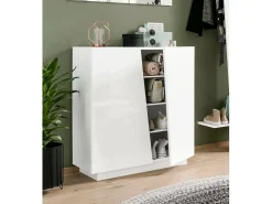 Sapateira Joel, Armário multiuso com 2 portas, Sapateira de entrada, 100% Fabricado na Itália, 80x38h86 cm, Branco brilhante