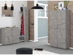 Sapateira Joel, Armário multiuso com 2 portas, Sapateira de entrada, 100% Fabricado na Itália, 81x38h86 cm, Cimento com detalhe