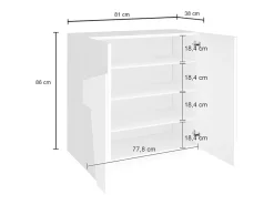 Sapateira Joel, Armário multiuso com 2 portas, Sapateira de entrada, 100% Fabricado na Itália, 81x38h86 cm, Branco brilhante com detalhe
