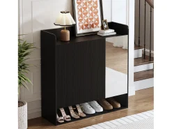Sapateira listrada vertical - 110 x 35,5 x 110 cm - com espelho + 2 portas + prateleira - MDF + aglomerado - preta