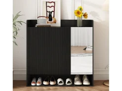 Sapateira listrada vertical - 110 x 35,5 x 110 cm - com espelho + 2 portas + prateleira - MDF + aglomerado - preta
