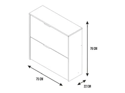 Sapateira Louisville, Sapateira com 2 portas dobráveis, Sapateira de entrada baixa, Armário baixo, 75x22h76 cm, Branco