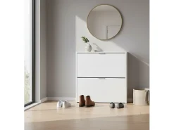 Sapateira Louisville, Sapateira com 2 portas dobráveis, Sapateira de entrada baixa, Armário baixo, 75x22h76 cm, Branco