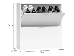 Sapateira Louisville, Sapateira com 2 portas dobráveis, Sapateira de entrada baixa, Armário baixo, 75x22h76 cm, Branco